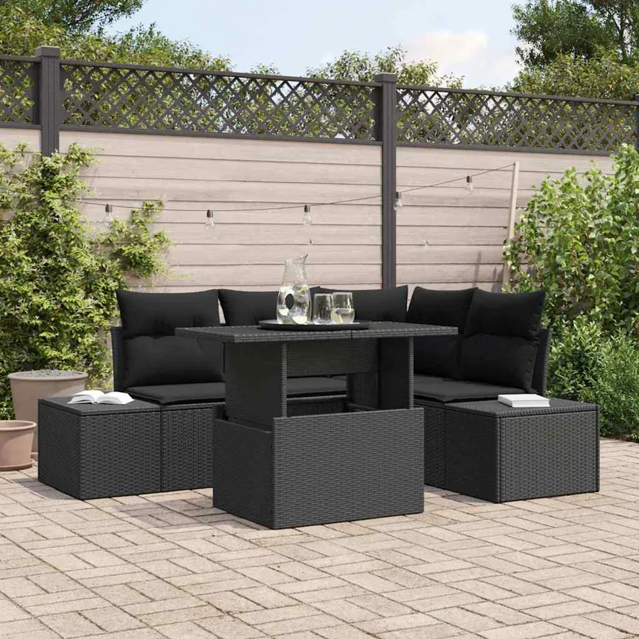 Ensemble de canapé de jardin avec coussin 5 pcs Noir polyrotin