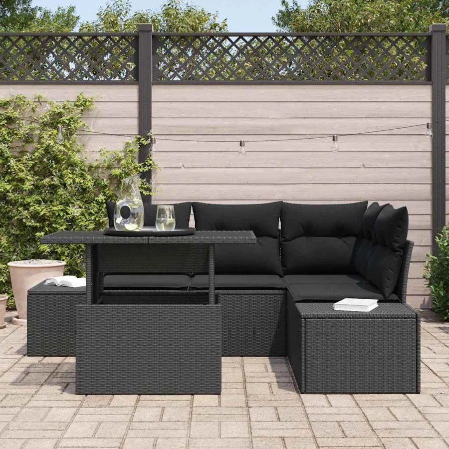 Ensemble de canapé de jardin avec coussin 5 pcs Noir polyrotin - 3