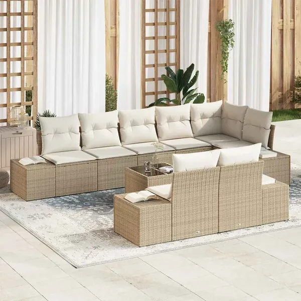 Ensemble de canapé de jardin Beige et crème Poly rotin