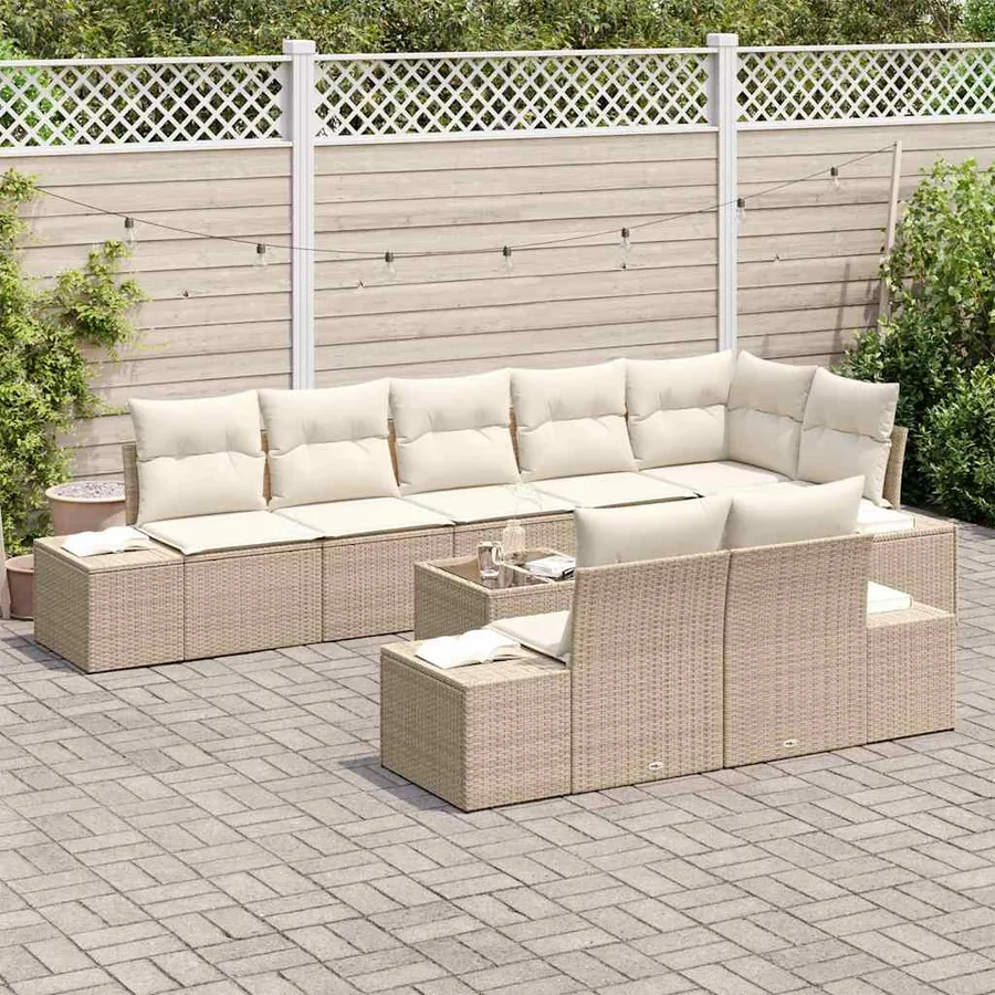 Ensemble de canapé de jardin Beige et crème Poly rotin - 3