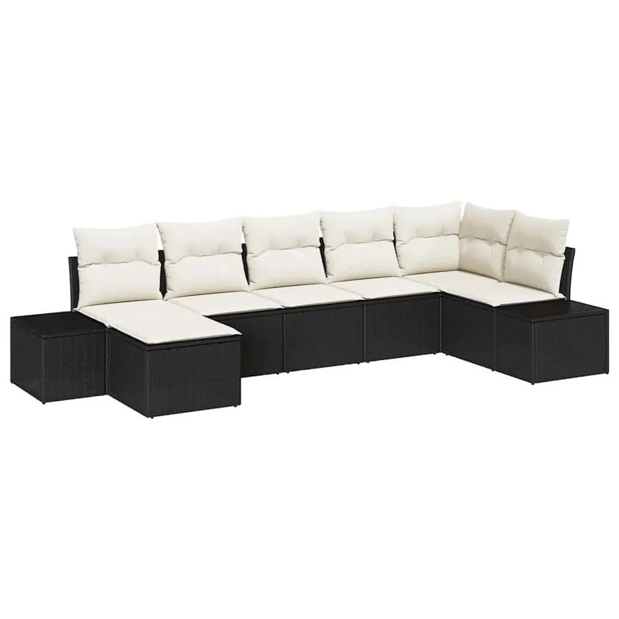 Ensemble de canapé de jardin avec coussin 7 pcs Noir polyrotin - 2