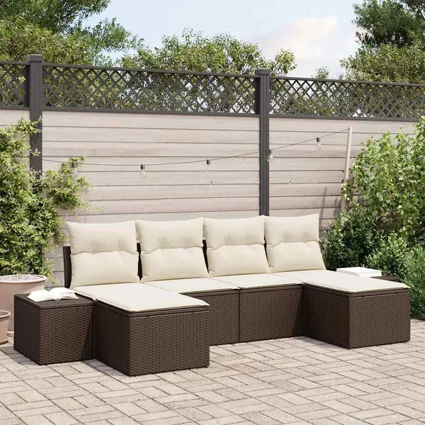 Ensemble de canapé de jardin 4 pcs Marron et Crème polyrotin
