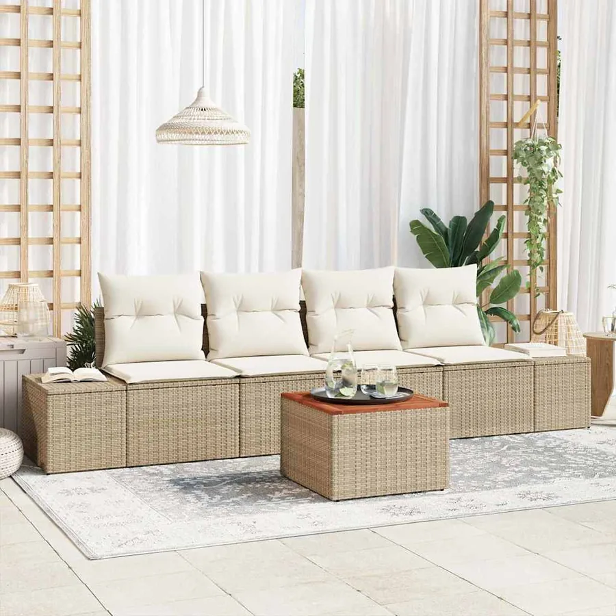 Ensemble de canapé de jardin 5 pcs Beige et crème polyrotin