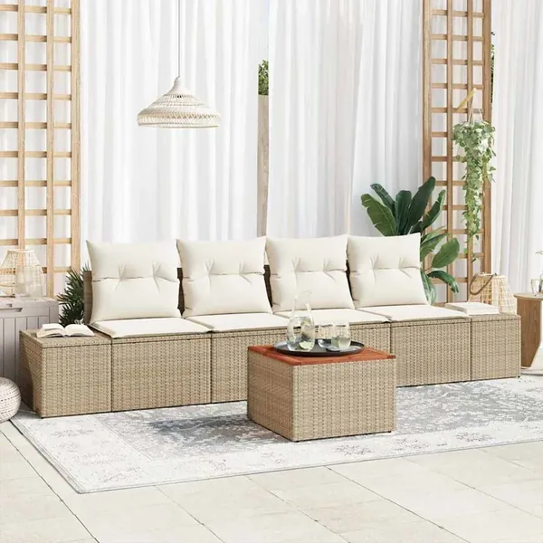Ensemble de canapé de jardin 5 pcs Beige et crème polyrotin