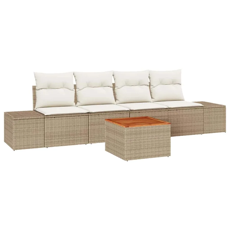 Ensemble de canapé de jardin 5 pcs Beige et crème polyrotin - 2