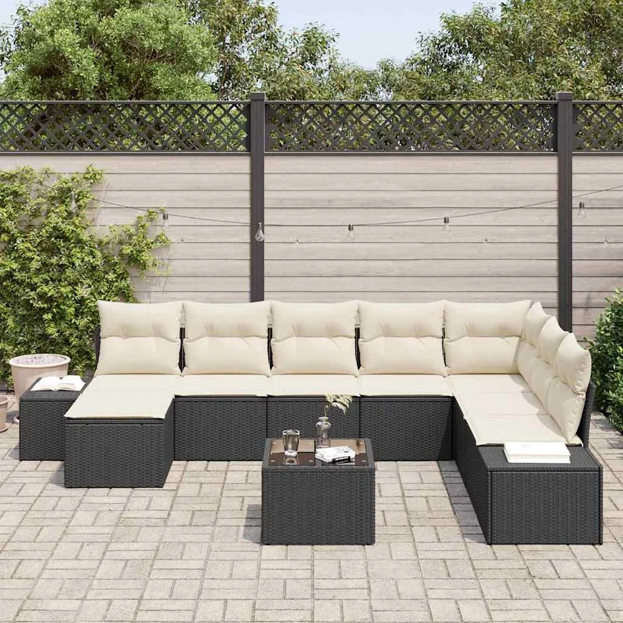 Ensemble de canapé de jardin 8 pcs Noir et Crème polyrotin - 3