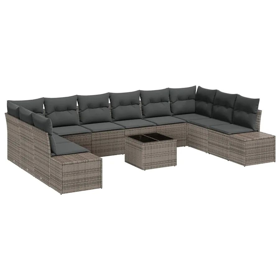 Ensemble de canapé de jardin avec coussin 10 pcs Gris Polyrotin - 2
