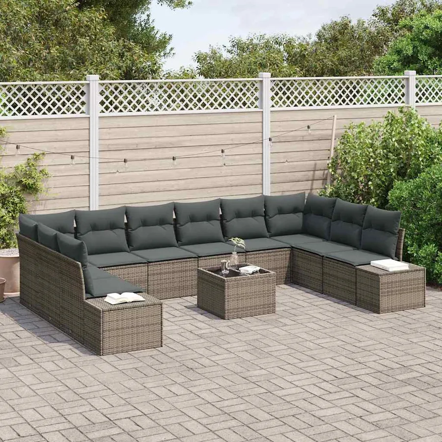 Ensemble de canapé de jardin avec coussin 10 pcs Gris Polyrotin - 3