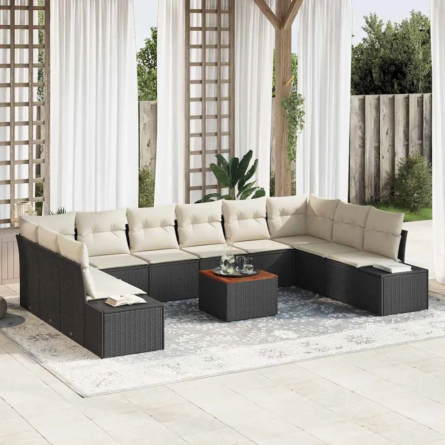 Ensemble de canapé de jardin avec stockage 11 pcs Noir et blanc