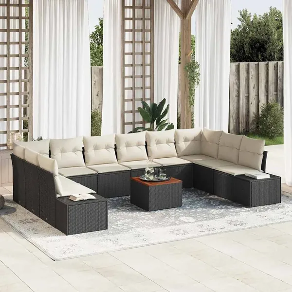 Ensemble de canapé de jardin avec stockage 11 pcs Noir et blanc