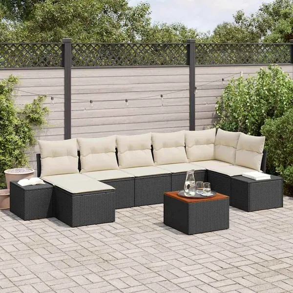 Ensemble de canapé de jardin 8 pcs Noir et blanc