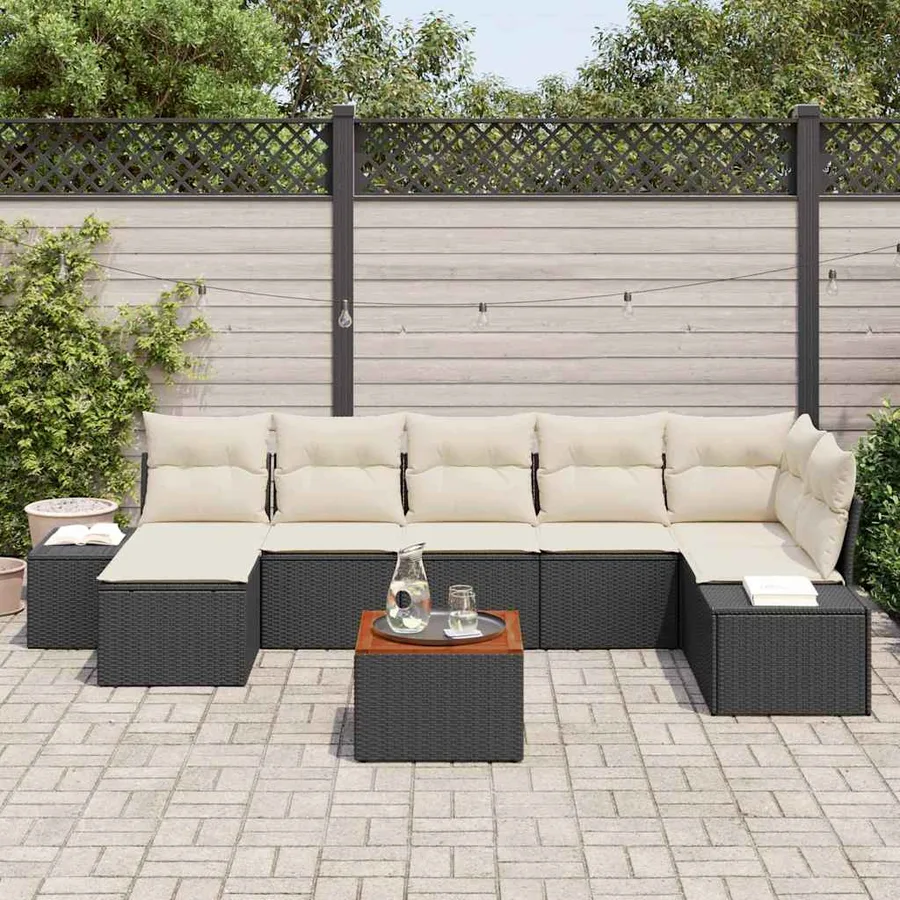 Ensemble de canapé de jardin 8 pcs Noir et blanc - 3