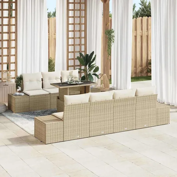 Ensemble de canapé de jardin avec coussin 8 pcs Beige et crème
