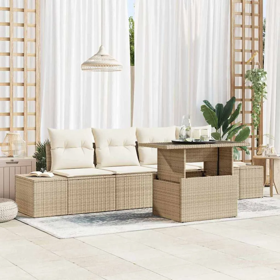 Ensemble de canapé de jardin avec coussin 5 pcs Beige et crème