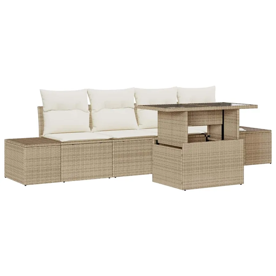 Ensemble de canapé de jardin avec coussin 5 pcs Beige et crème - 2