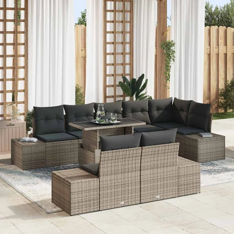 Ensemble de canapé de jardin 9 pcs Gris Poly rotin