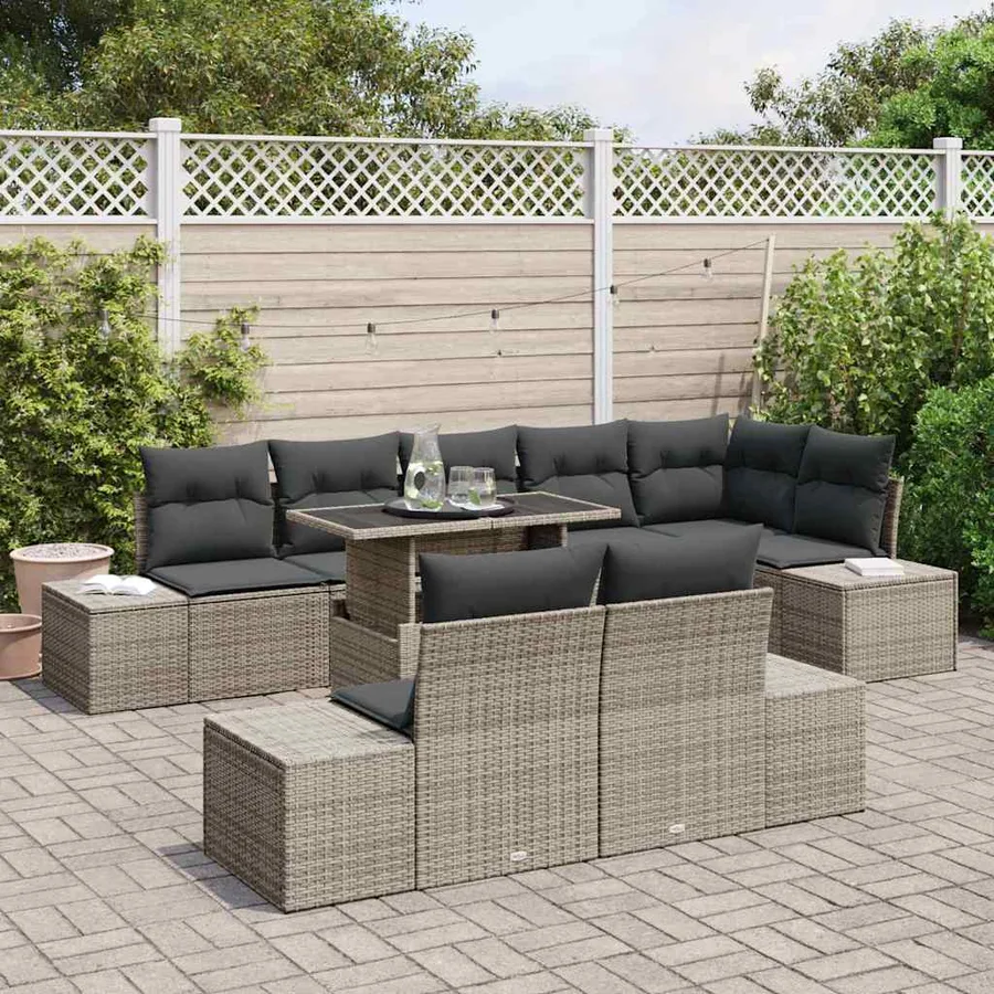 Ensemble de canapé de jardin 9 pcs Gris Poly rotin - 3