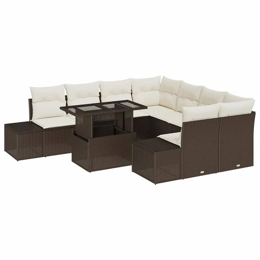 Ensemble de canapé de jardin 9 pcs Marron et Crème polyrotin - 2
