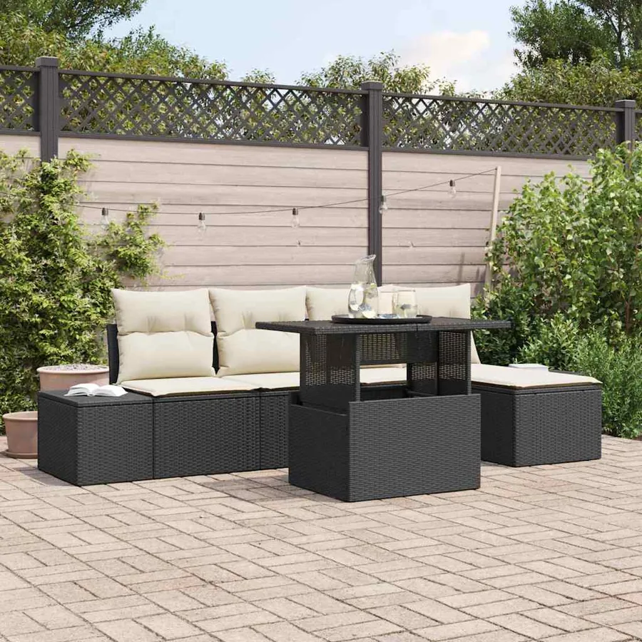 Ensemble de canapé de jardin 6 pcs Noir Poly rotin