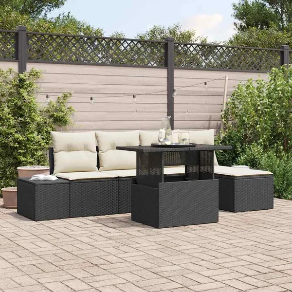 Ensemble de canapé de jardin 6 pcs Noir Poly rotin
