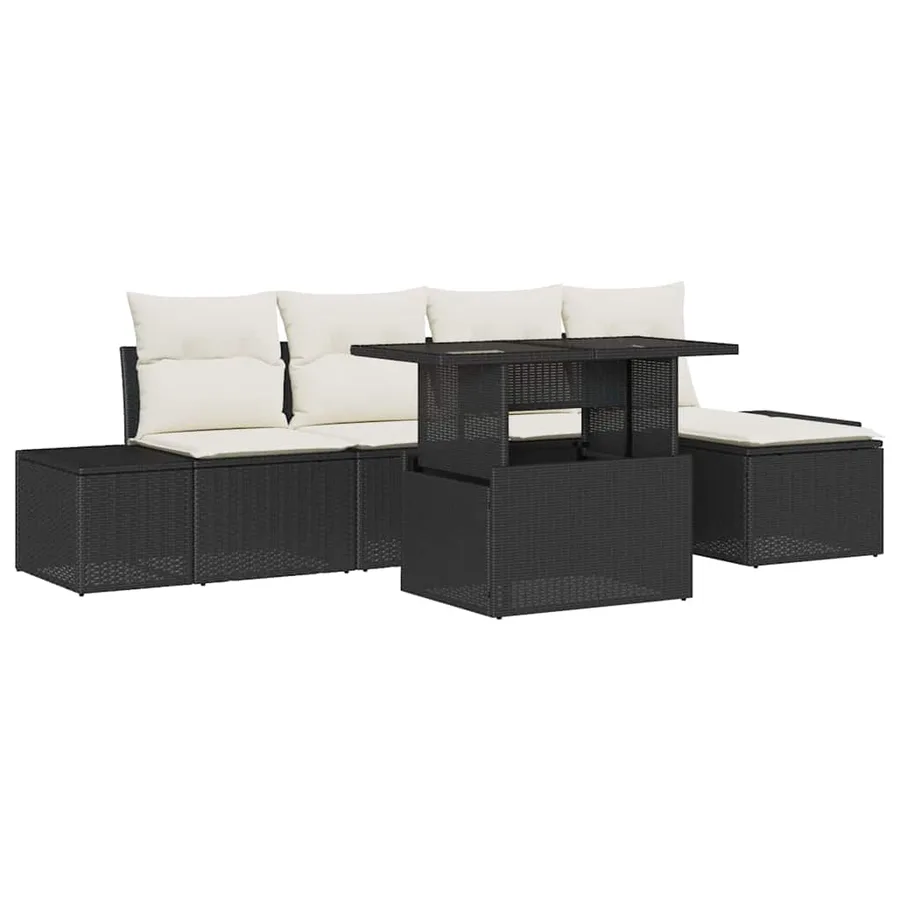 Ensemble de canapé de jardin 6 pcs Noir Poly rotin - 2