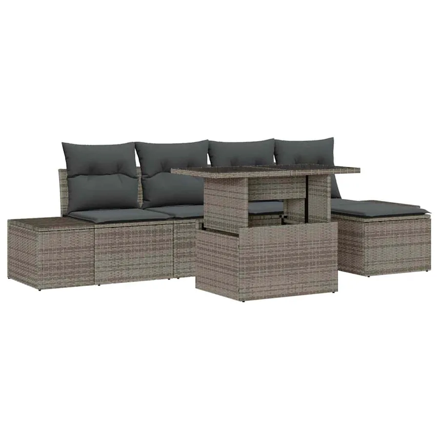 Ensemble de canapé de jardin 6 pcs Gris Poly rotin - 2