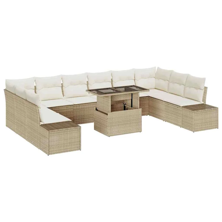 Ensemble de canapé de jardin 11 pcs Beige Poly rotin - 2