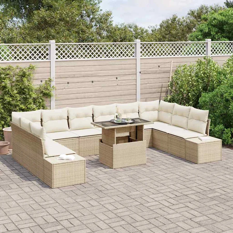 Ensemble de canapé de jardin 11 pcs Beige Poly rotin - 3