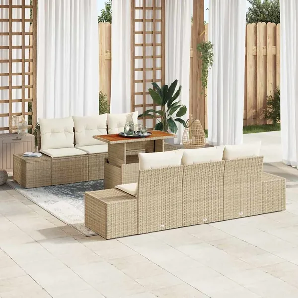 Ensemble de canapé de jardin 7 pcs Beige Poly rotin