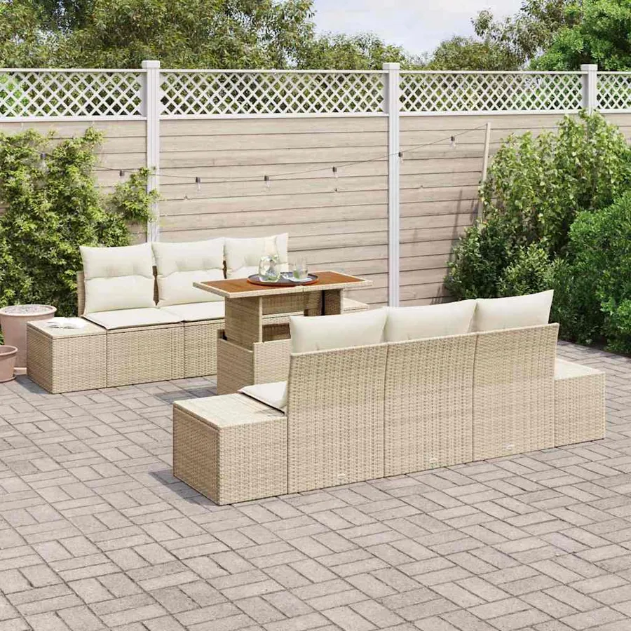 Ensemble de canapé de jardin 7 pcs Beige Poly rotin - 3