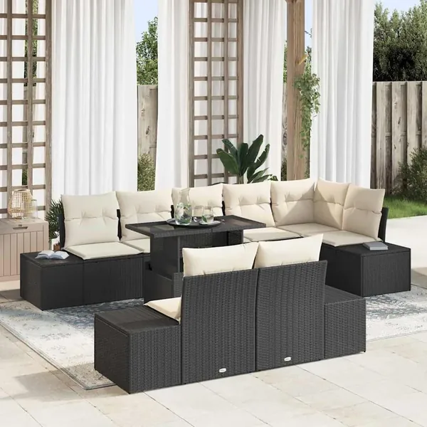 Ensemble de canapé de jardin 9 pcs Noir Poly rotin