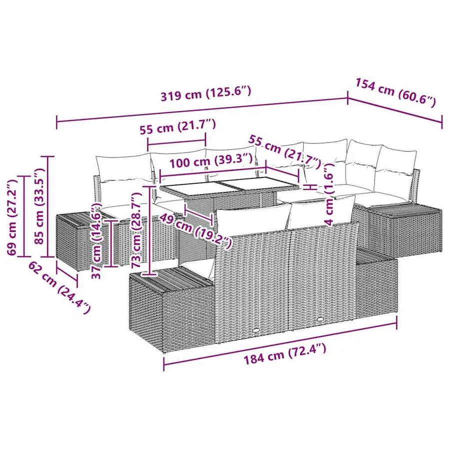 Ensemble de canapé de jardin 9 pcs Noir Poly rotin - 15