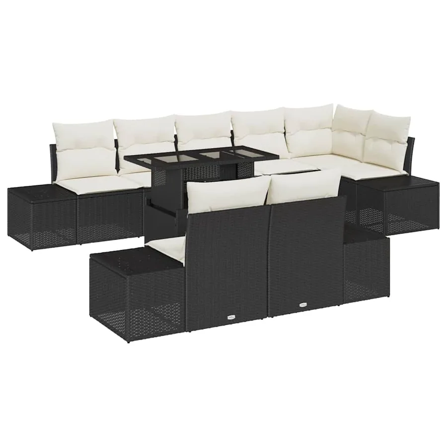Ensemble de canapé de jardin 9 pcs Noir Poly rotin - 2
