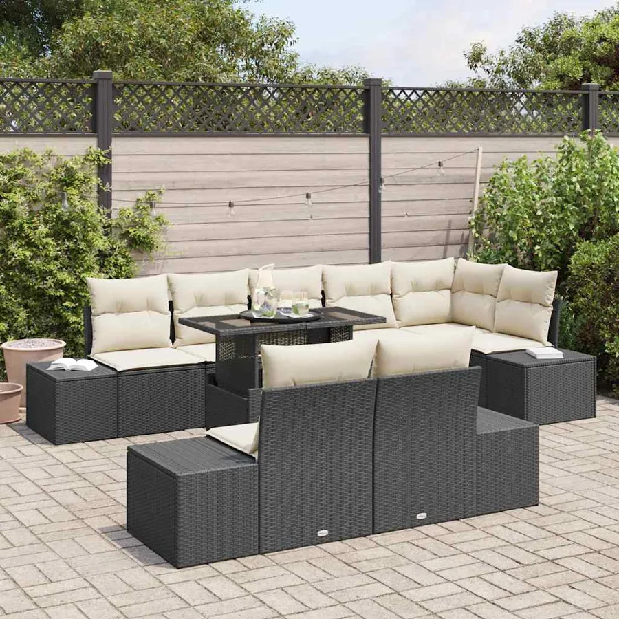 Ensemble de canapé de jardin 9 pcs Noir Poly rotin - 3
