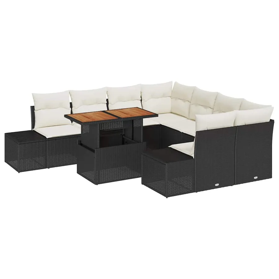 Ensemble de canapé de jardin 9 pcs Noir Poly rotin - 2