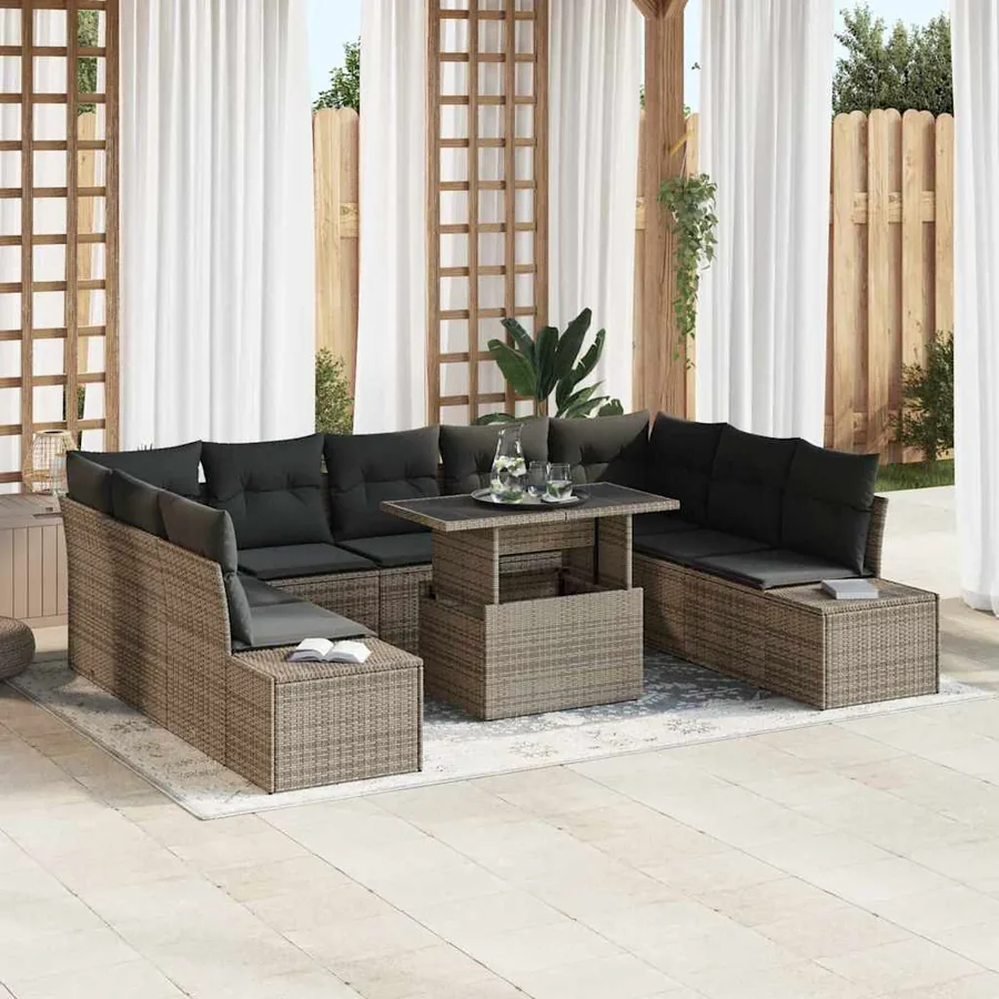 Ensemble de canapé de jardin 10 pcs Gris Poly rotin