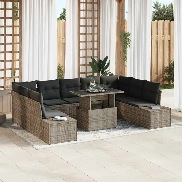 Ensemble de canapé de jardin 10 pcs Gris Poly rotin
