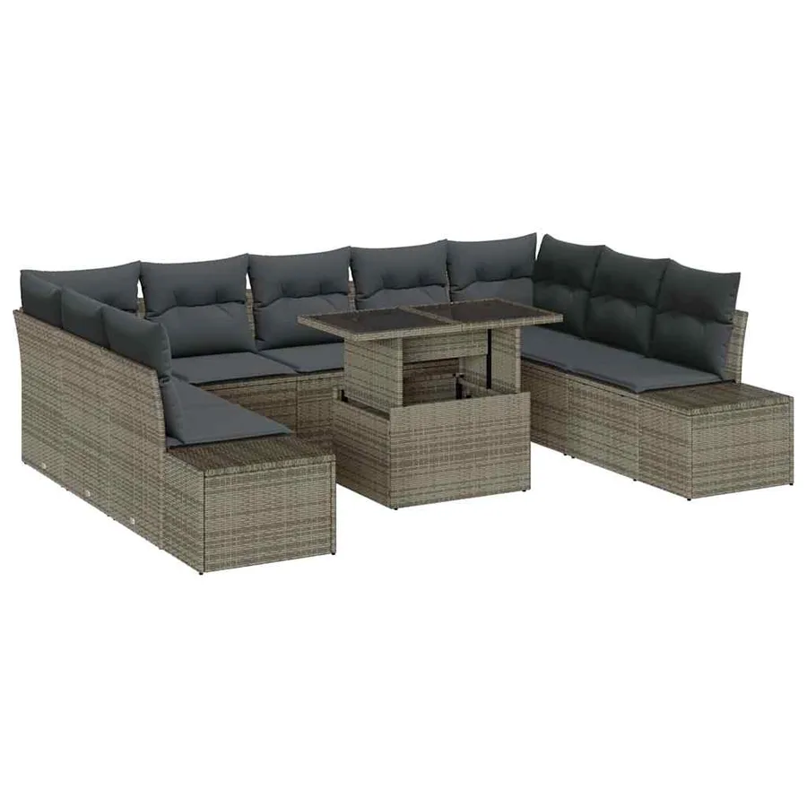 Ensemble de canapé de jardin 10 pcs Gris Poly rotin - 2