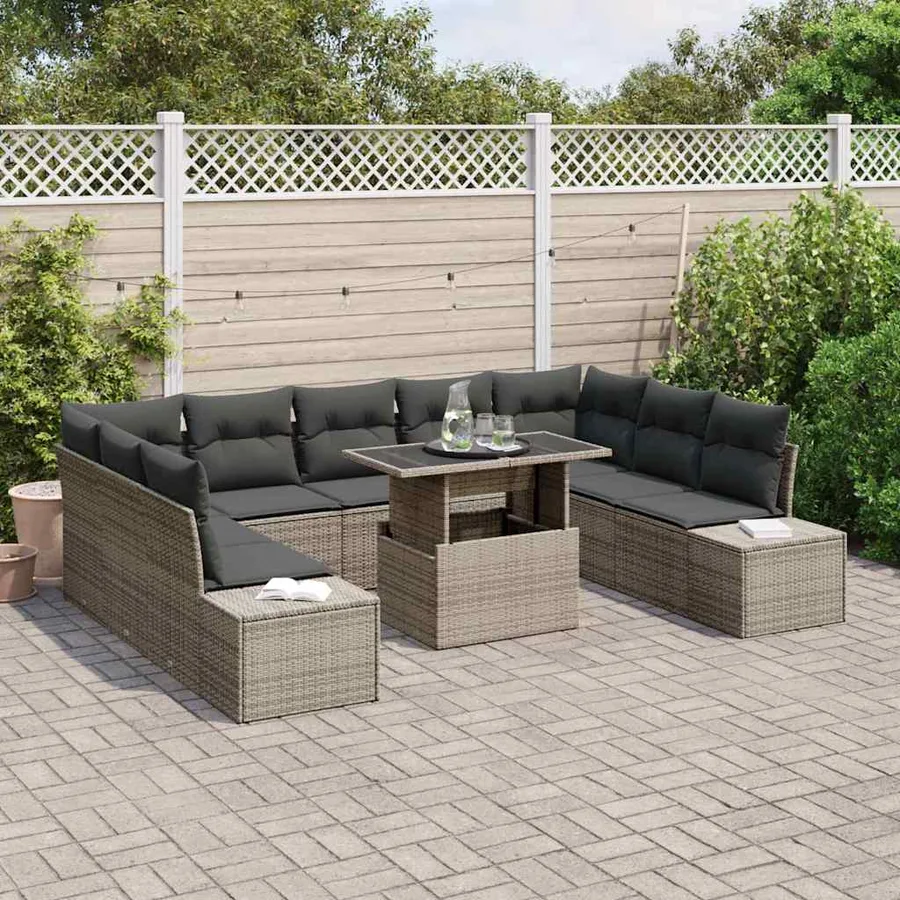 Ensemble de canapé de jardin 10 pcs Gris Poly rotin - 3