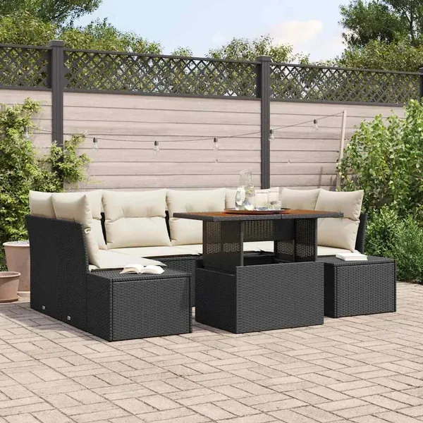 Ensemble de canapé de jardin 7 pcs Noir Poly rotin