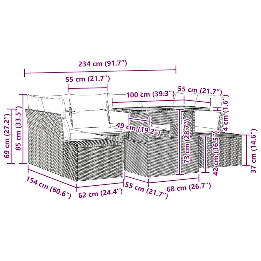 Ensemble de canapé de jardin 7 pcs Noir Poly rotin - 15