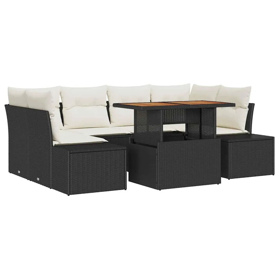 Ensemble de canapé de jardin 7 pcs Noir Poly rotin - 2