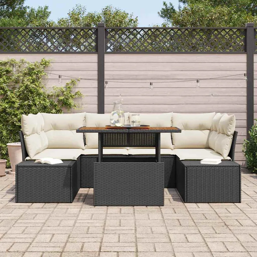 Ensemble de canapé de jardin 7 pcs Noir Poly rotin - 3