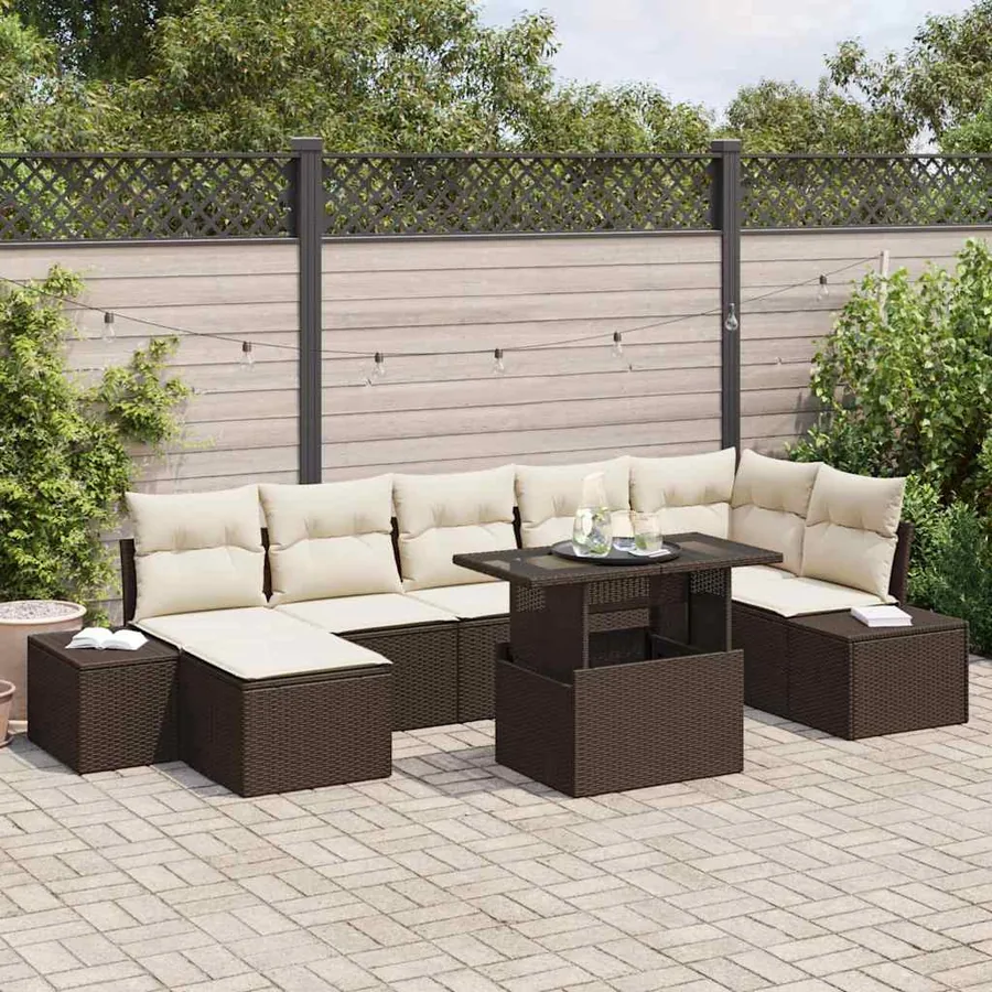 Ensemble de canapé de jardin 8 pcs Marron Poly rotin
