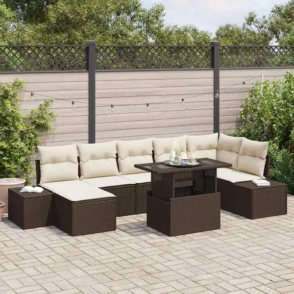 Ensemble de canapé de jardin 8 pcs Marron Poly rotin