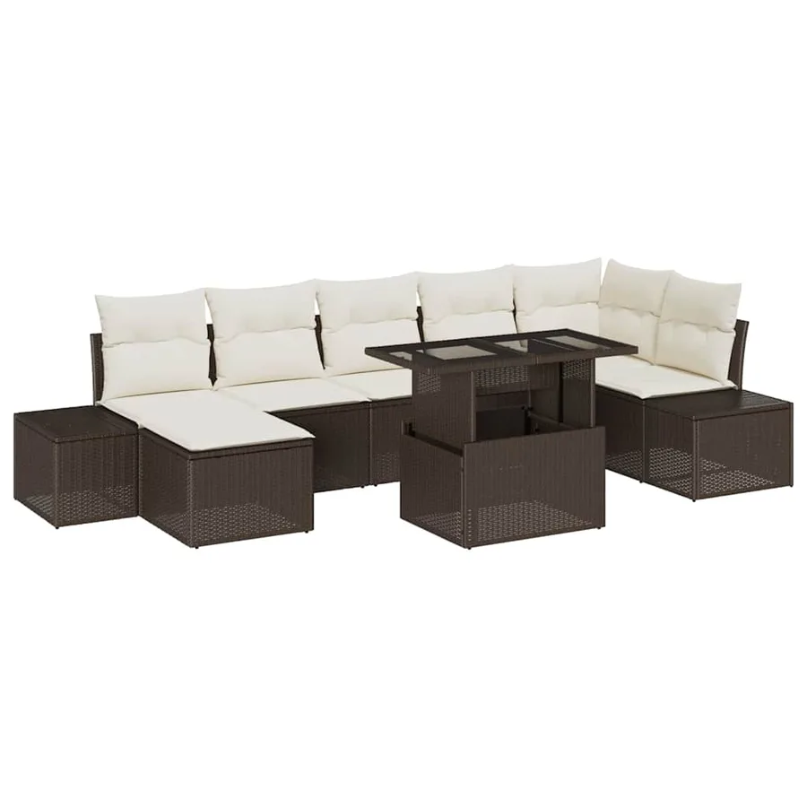Ensemble de canapé de jardin 8 pcs Marron Poly rotin - 2