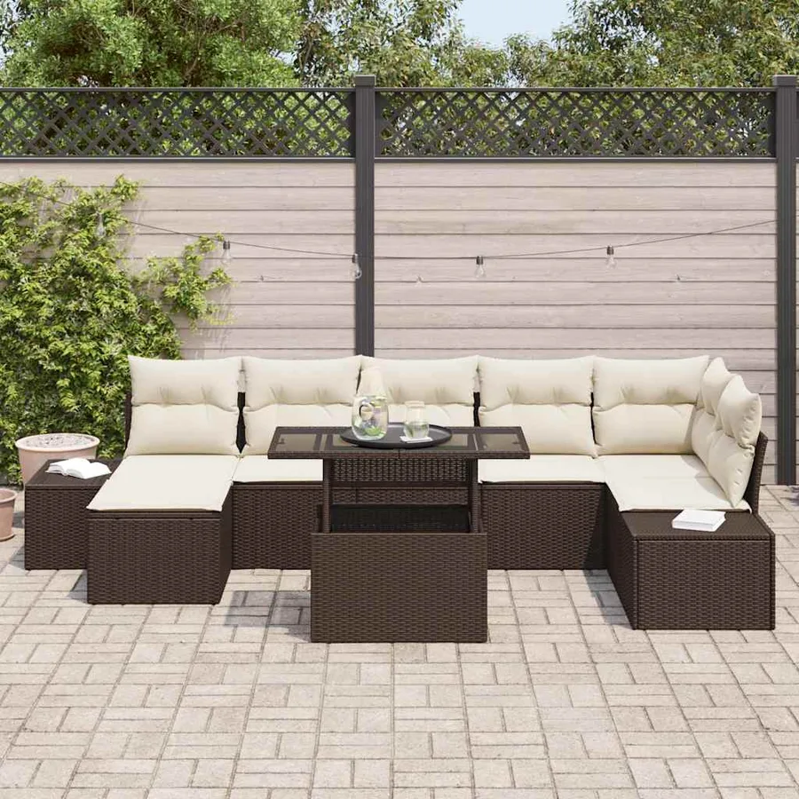 Ensemble de canapé de jardin 8 pcs Marron Poly rotin - 3