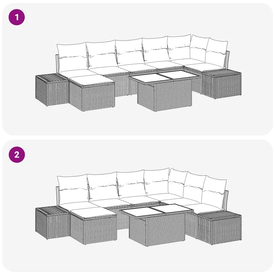 Ensemble de canapé de jardin 8 pcs Marron Poly rotin - 9