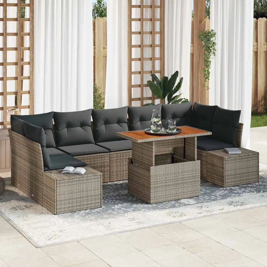 Ensemble de canapé de jardin 8 pcs Gris Poly rotin