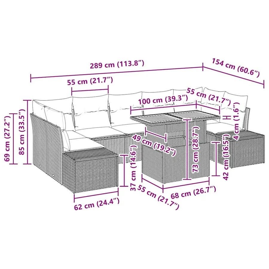 Ensemble de canapé de jardin 8 pcs Gris Poly rotin - 15